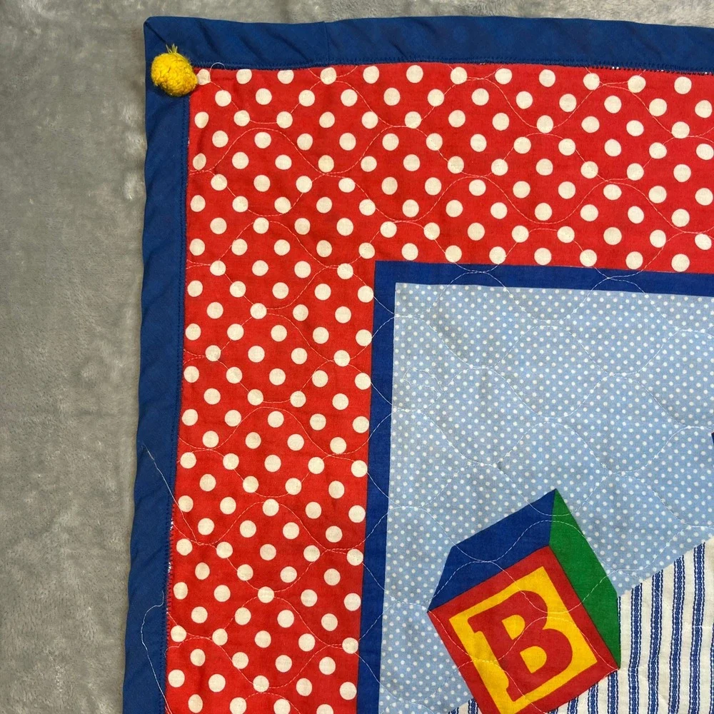Handmade Baby Quilt Infant Multicolor Circus Teddy Bear Clown Polka Dot Patch